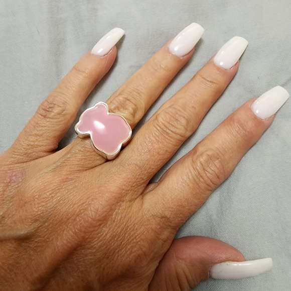 Tous Colors Pink Quartzite Silver Ring Sz 7 - Picture 7 of 10